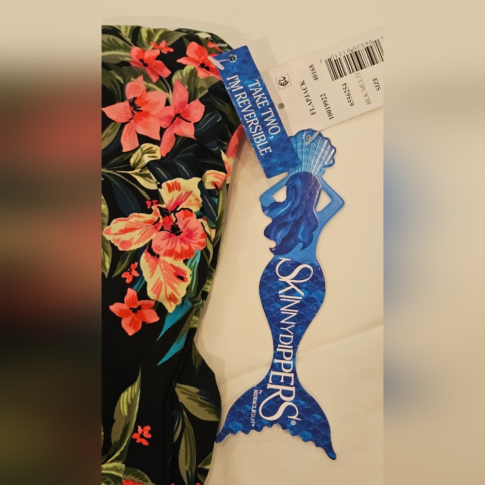 NWT SkinnyDippers Miraclesuit Reversible Swimsuit: Black Multi: Size- Medium - Picture 6 of 9